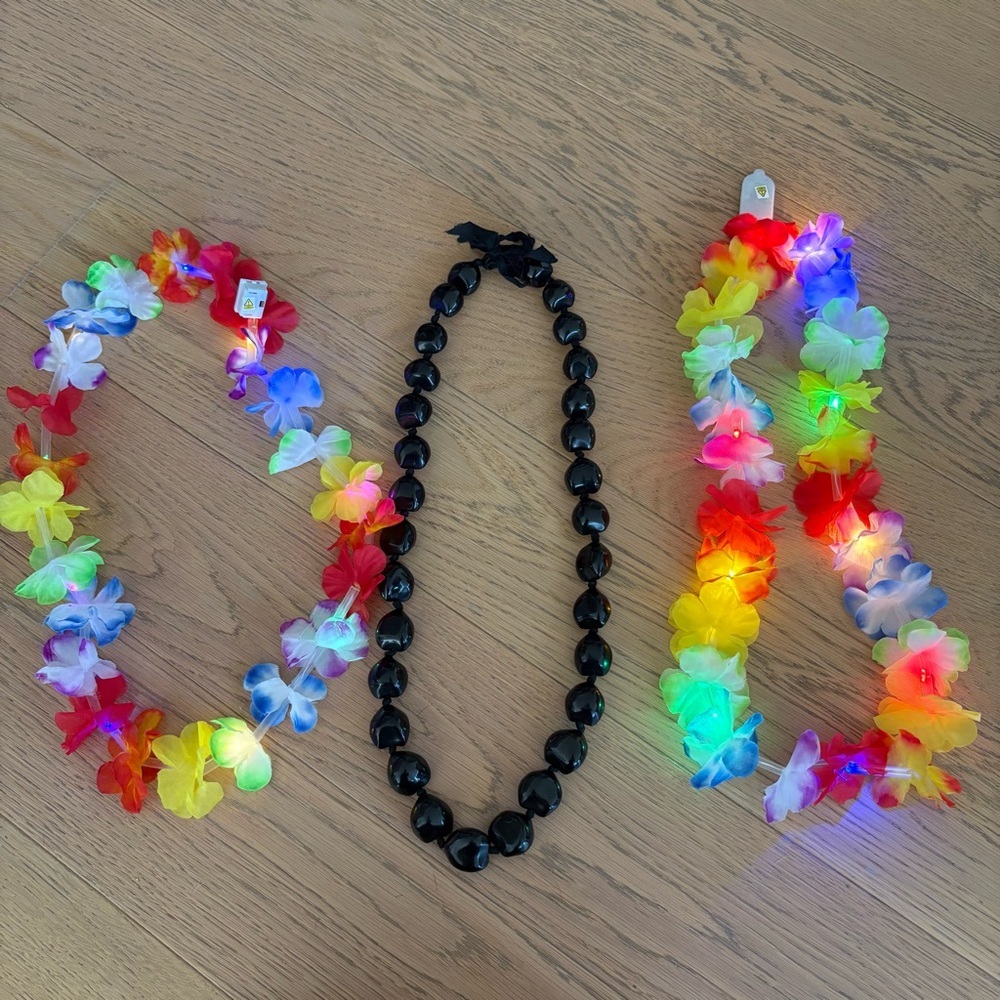 Colorful LED Flower Lei and Kukui Nut Lei Set